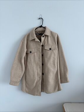 ZARA Beige Utility Shacket Jacket